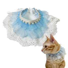Pet Costume Cat Lace Bandana, Cat Tutu Collar for Small Dog Bunny Wedding Birthday Party Decoration, Blue S 7.5"-10"