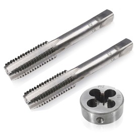 M12 x 1.25mm Metric Tap and Die Set, Thread Screw Tap and Round Threading Dies Straight Fluted Fine Thread Tap and Die Kit Right Hand Threading Tapping Tools for Repair 3pcs