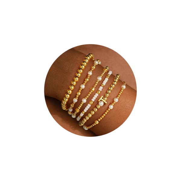 Turandoss Gold Beaded Initial Bracelet for Women Gifts, Dainty Gold