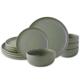 AmorArc Stoneware Dinnerware Sets, Wavy Rim Ceramic Plates and Bowls Sets, Highly Chip and Crack Resistant | Dishwasher & Microwave & Oven Safe Dishes set, Service for 4 (12pc)