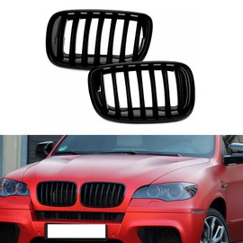 XOPIYAO Front Kidney Single Slat Grille Compatible with 2007 2008 2009 2010 2011 2012 2013 X5 X6 E70 E71,Glossy Black X5 X6 Grill