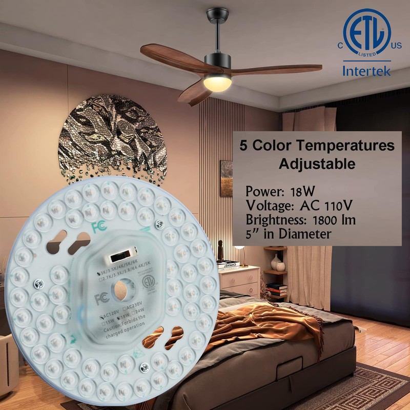 18W Dimmable LED Ceiling Fan Flush Mount Light Engine Retrofit