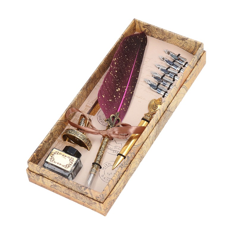 Feather Pen Set with 10 Interchangeable Nib Fire Lacquer Wax