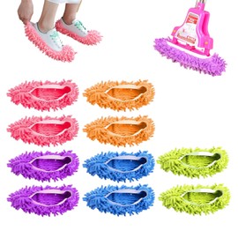 YOUDALIS 5 Pairs Mop Shoes, Floor Mop Slippers, Microfibre Dust Cleaning Shoes, Easy for House Floor Dust Dirt Hair Cleaning, 5 Colours, multicoloured