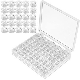 Misymbol Bins (Set of 25 / Plastic / Transparent) Plastic Bobbins Household Miniso Bins Transparent Bobbins Sewing Bobbins Sewing Bobbin Organizer Bobbin Holder for Thread Handmade Material Sewing Tools Transparent Storage Box DIY Deformable Reusable