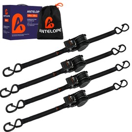 Heavy Duty Retractable Ratchet Straps (4 Pack) - 1IN x 12 FT Self Retractable Tie Down Straps - 1,500LB Break Strength Automaitc Ratchet Straps for Motorcycle, Truck, Cargo, Trailer (Black)