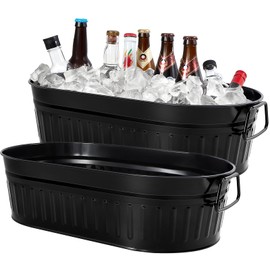 Lallisa 4 Pcs Galvanized Ice Buckets 5.3 Gallons Beverage Tub Galvanized Metal Drink Bucket Tubs for Drinks Outdoor Metal Containers Garden Planter with Handles for Parties Patio Garden Yard(White)