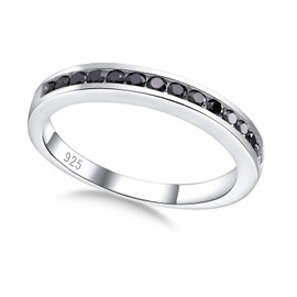 0.4 Cttw Moissanite Wedding Band for Men Women Sterling Silver Stackable Half Eternity Band Ring Black Moissanite Engagement Ring, Size 6