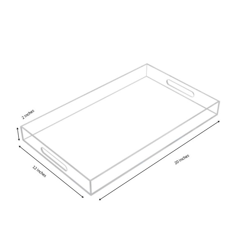 Clear Sturdy Acrylic Serving Tray with Handles-12x20Inch-Serving Coffee,Appetizer,Breakfast,Butler-Kitchen Countertop Makeup