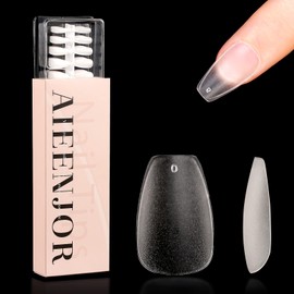 480PCS Aieenjor Nail Tips Short Nails, Full Coverage Nail Frosted Natural Fit False Nail Tips 15 Sizes