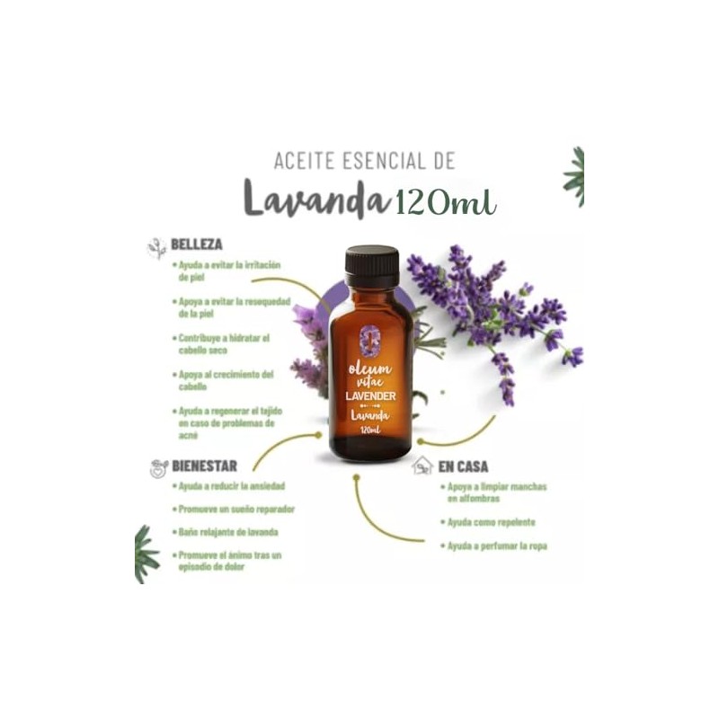 OLEUM VITAE Aceite Esencial de Lavanda 120ml. Lavandula Angustifolia. 100%