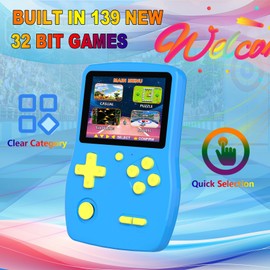 CULAGEiMI 32 Bit Handheld Games for Kids,3.0'' IPS Screen and Built in 139 Video Games,Rechargeable Portable Electronic Gaming System Toys for Ages 4-14,Boys Girls Xmas Birthday Gift (Blue)