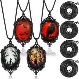 Fscwlmon 8 Pcs Gothic Necklace Goth Jewelry Vintage Blood Bat Raven Cameo Glass Cabochon Pendant Choker Mystic Witch Accessories Gift For Women Gothic Choker A