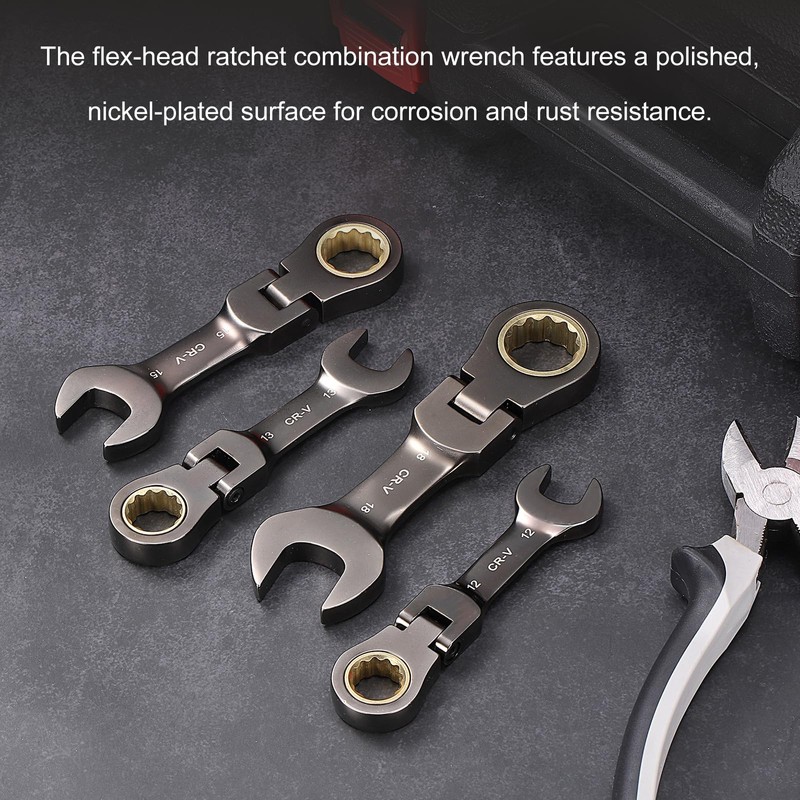 sourcing map Flex Head Stubby Ratcheting Combination Wrench 18mm Metric