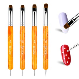4PCS French Manicure Brush, Two Way Nail Art Brush with Dotting Tool for Cuticle Clean Up & Nail Art Design, French Nail Brush Professional Salon (Orange)