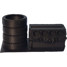 Engine Block Business Card and Pen Holder, Office Desk Organizer, Automotive Decor