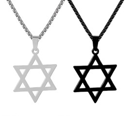 Kawailay 2 Pcs Star of David Necklace Hexagram Necklace Gothic Punk Biker Rock Hip Hop Pendant Necklace for Men Women - Silver and Black