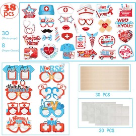 Qpout 38 Pieces Nurse Appreciation Week Photo Booth Props,Thank You Nurses Selfie Props for Medical Party Decorations, Nursing School Graduation Supplies, and Nurse Appreciation Party 2025