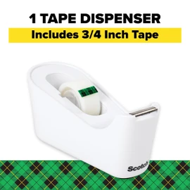 Scotch Tape Dispenser, White, Great for School or Office and Includes 1 Roll of Scotch Magic Tape 3/4 in x 350 in