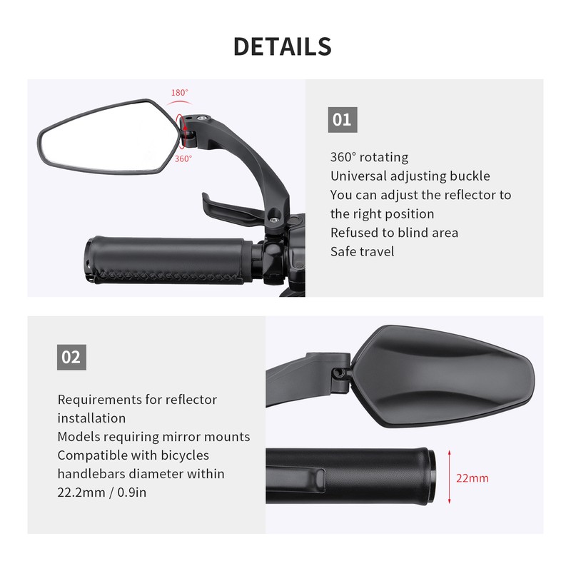Bicycle Handlebar Rearview Mirror 360° Rotating Bike Cycling Wide Range