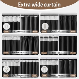 KNEOQIT 72 inch Wide Room Divider Blackout Curtains with Hooks, Extra Wide Thermal Insulated Drapes for Living Room Bedroom, Sliding Door, Large Windows Black(1 Panel, 72" W x 84" H)