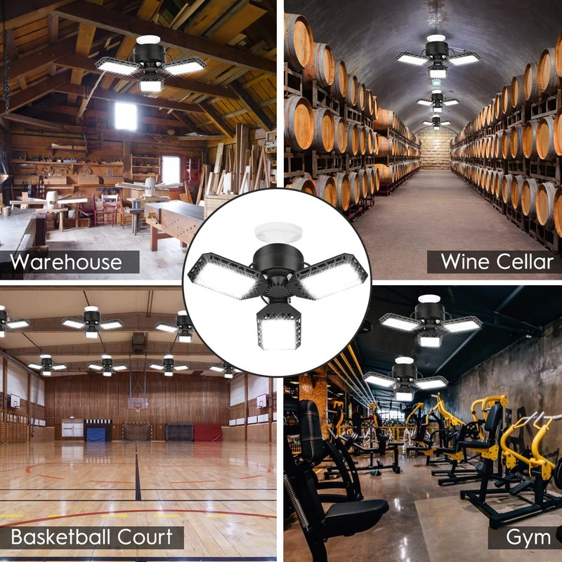 4 Pack Led Garage Lights, 60W Deformable Garage Ceiling Light