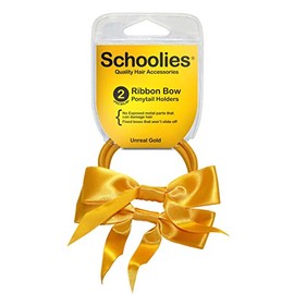 Schoolies Hair Accessories Ponytail Holder with Bow 2 Pieces, Unreal Gold