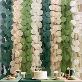 205 Ft Sage Green Party Decorations Oilve Green and Beige Circle Dot Backdrop Garland Tissue Paper Polka Dots Hanging Streamer for Baby Shower Birthday Wedding Engagement Bachelorette Party Supplies