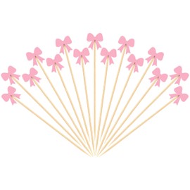 Sanixin 150 Pcs Bow Cocktail Picks Swizzle Pink Toothpicks Party Food Sticks for Appetizers Drinks Dessert PicksDecor (Pink)