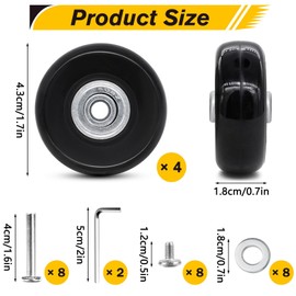 Forhandy Suitcase Wheels Replacement Wheels 4 Pieces 50 x 18 mm Suitcase Wheels Replacement for Suitcase Replacement Wheels Rubber Replacement Wheels with Axles Wrench Repair Set for Suitcases