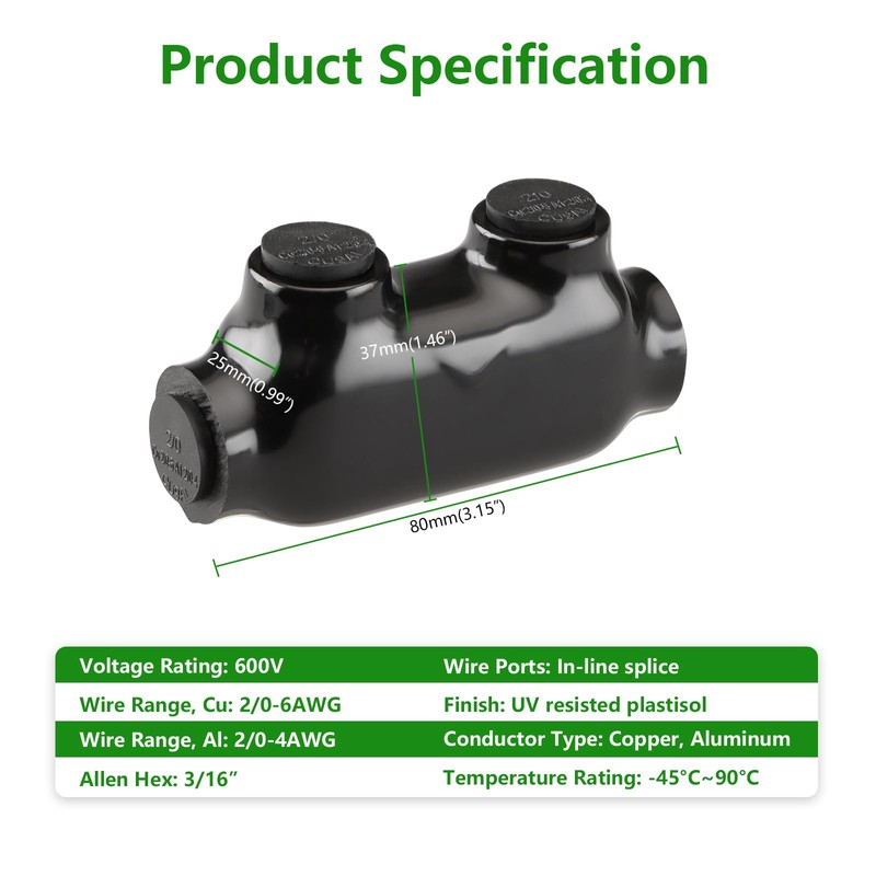 Wengart nsulated Inline Splice Connector QMS-D2/0-1, 2/0-6 AWG Wire Range,
