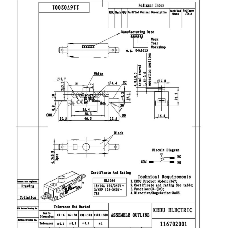 1Piece KEDU HY67 Push Button Switch ON-(ON) Automatic Reset Switches