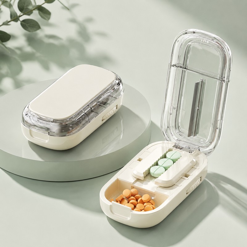 Portable Pill Cutter and Organizer for Travel – 1/2, 1/3,