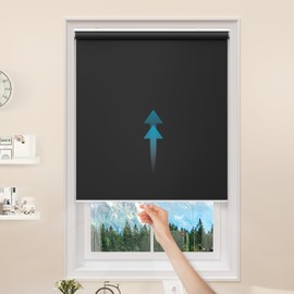 GENIMO 100% Blackout Blinds for Indoor Windows, Window Blinds Cordless with Thermal Insulated, UV Protection Fabric, Mini Door Blinds for Home, Office, Bedroom, Easy to Install, Black, 53" W X 75" H