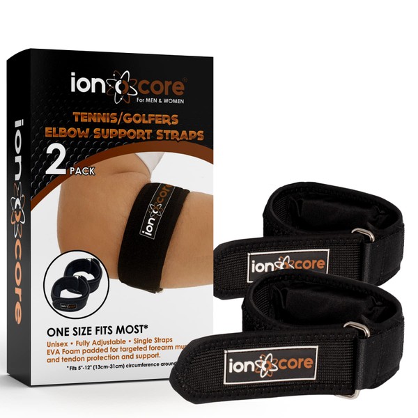 ionocore Tennis Elbow Strap - 2 Pack Elbow Support for Men & Women - Arm Support for Tennis Elbow, Golfers Elbow, Pain Relief - Elbow Brace with EVA Compression Pad - Adjustable Tennis Elbow Support