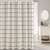 Farmhouse Plaid Shower Curtain Beige Linen Shower Curtains for Bathroom