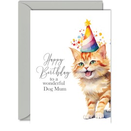 Birthday Cards for Dog Mum - Party Hat Cat Kitten - Happy Birthday Card for Dog Mum from The Dog Pet, A5 Bday Gifts Greeting Cards for Women Her
