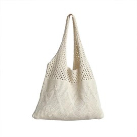 Doffistate Crochet Bags for Women, Summer Beach Tote, Aesthetic Mesh Tote Bag Knit Bag (white)