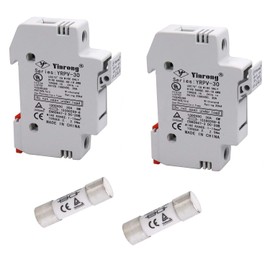 ZOOKOTO 2 PCS Solar Fuse Holder 30A 1000V DIN Rail Mount Fuse Holder 1 Pole White Plastic Housing with 10x38mm 2 Fuses 30A