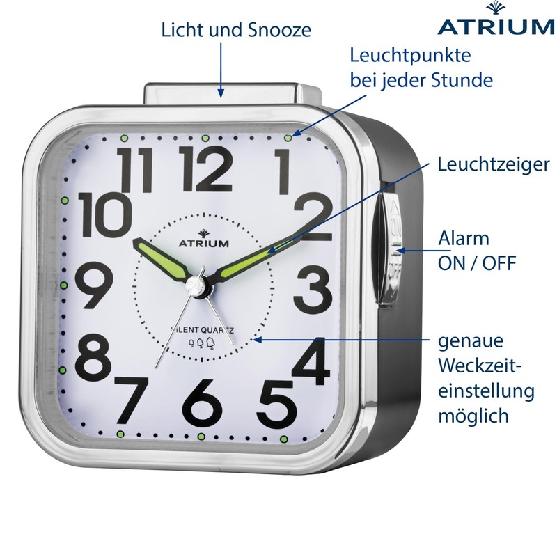 Atrium Seniorenwecker extra deutlich Analog Quarz ohne Ticken große Zahlen