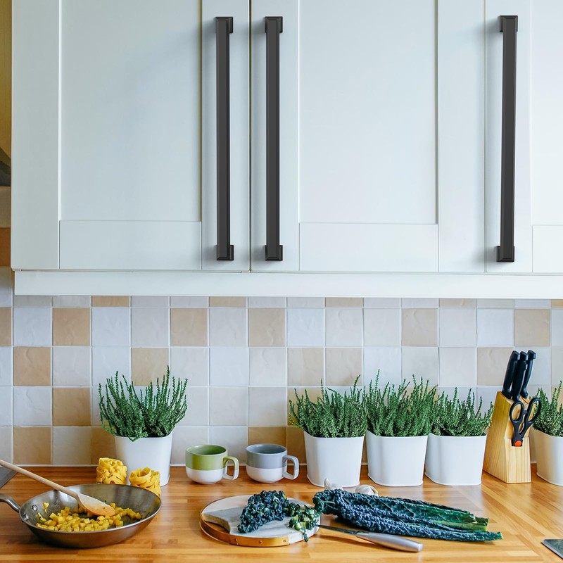 Asidrama 6 Pack 10 Inch(256mm) Matte Black Kitchen Cabinet Handles