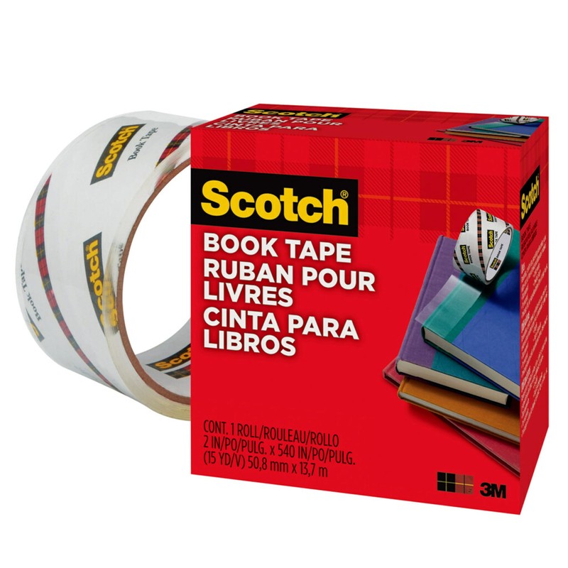 Scotch Book Tape, 2 in x 540 in, Excellent for