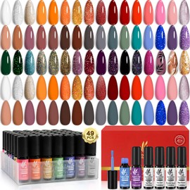 Lavender Violets 49 Pcs Gel Nail Polish Kit, 45 Colors Gel Polish Set with Glitter Glossy Matte Gel Base and Top Coat Set for Nail Art A906