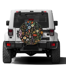 Foruidea Black Boho Floral Spare Tire Cover Dust-Proof Wheel Tire Cover Fit Trailer, RV, SUV and Many Vehicle 17 Inch