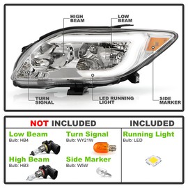 KEEKPO - For 2005 2006 2007 Scion tC Upgraded Style LED Tube Chrome Headlights Headlamps Pair Set Replacement Left+Right