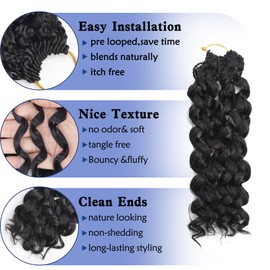 Mebeli GoGo Curl Crochet Hair,12inch Pre Looped Water Wave Beach Curl Ocean Wave Crochet Braiding Hair,8pcs Box Braids Short Curly Crochet Hair for Black Women (12inch,#1B)