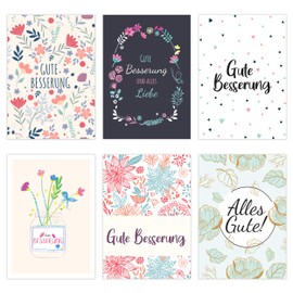 Friendly Fox Recovery Cards, 6 x Get Well Soon Card Friends Family Colleagues, DIN A6 Folding Cards for Recovery Wishes