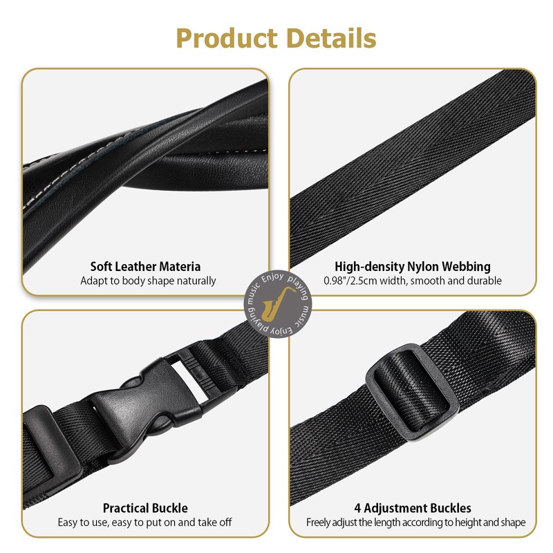 POGOLAB Saxophone Strap, Saxophone Harness Shoulder Strap, Soft Leather Saxholder