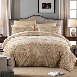 Brandream Duvet Quilt Cover Queen Size Gold Chic Paisley Regal Themed Lightweight Hypoallergenic Extremely Soft & Breathable Egyptian Cotton 800-Thread-Count Bedding Sets