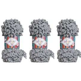 Alize Puffy Baby Blanket Fine Yarn 3 Balls 300g 100% Micropolyester Soft Yarn Hand Knitting Yarn Super Chunky Bulky Woven Wool Yarn (343-Coal Grey)